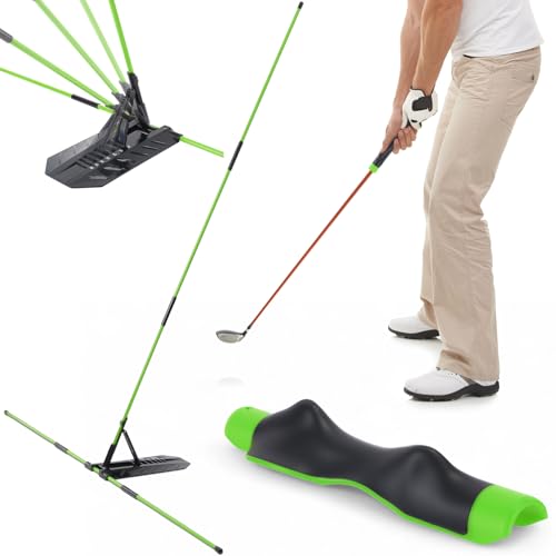 Golf Alignment Sticks & Swing Trainer Set Adjustable 7-Angle Holder & Grip Trainer Aid Portable Sectional Design for Swing Plane & Path Correction Training Equipment - color: Green