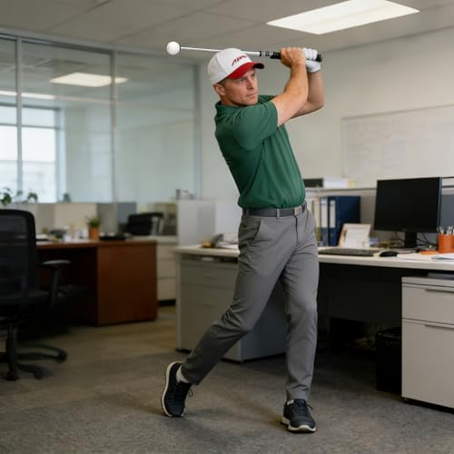 Retractable Golf Swing Trainer, Training Aid with Grip Trainer, Swing Mechanics for Beginners & Tempo Training for Advanced, Click Feedback, Arm Connection, Right/Left-Handed, Indoor/Outdoor