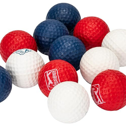 Franklin Sports PGA TOUR Indoor + Outdoor Foam Golf Balls - Kids + Adults Foam Golf Balls - Limited Flight - Includes Draw String Carry Bag - 12 Pack - Red, White + Blue
