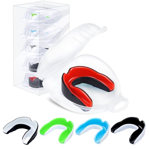 MENOLY Youth Mouth Guard - 5 Packs Football Mouth Guard, BPA Free Mouth Guard with Portable Case, Mouth Guard Sports for Boxing, Basketball, Lacrosse, MMA, Hockey, Wrestling, Soccer - size: Medium (8-14 Year old)