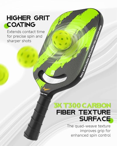 Warping Point Ascent Pickleball Paddles| Carbon Fiber Pickleball Racket with Aero Throat | Textured Grit Surface | Hexa Polymer Core | Designed for Swing Speed and Maneuverability - style: Green-16MM