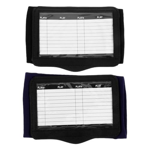 NOLITOY 2Pcs Football Play Wristbands - 3 Compartment Quarterback Playbook Armband with Hook Loop - Cotton Sweatband Tactical Wrist Guard for Flag Football Baseball Softball (Black & Navy)