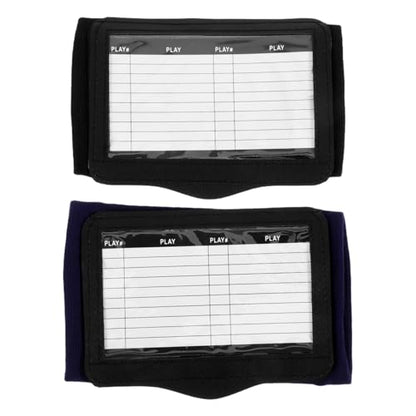 NOLITOY 2Pcs Football Play Wristbands - 3 Compartment Quarterback Playbook Armband with Hook Loop - Cotton Sweatband Tactical Wrist Guard for Flag Football Baseball Softball (Black & Navy)