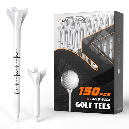 Plastic Golf Tees, 150 Pack (130 Driver Tees + 20 Iron/Hybrid Tees), Low Friction & Resistance, Top Golf Gifts for Men & Unique Golf Gifts for Golfers - color: White(3-1/4'', 130pcs) & White(1-1/2'', 20pcs), Plastic