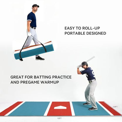 GSK Baseball Hitting Mat Red Blue 6x12 FT |3.8x10 FT Dual Color Turf Batting Practice Mats Batters Box EVA Foam Non-Slip Backing Roll-Up Home Plate Mat Training Softball Coach Teaching - size: 3.8FT×10FT