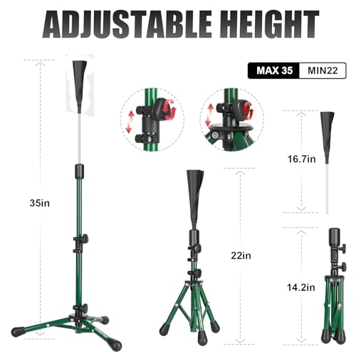 Baseball Tee Batting Tee Softball Tee Portable Travel Hitting Tee,Easy Adjustable Height,Stable Tripod Stand - color: Green, style: Tee Pro