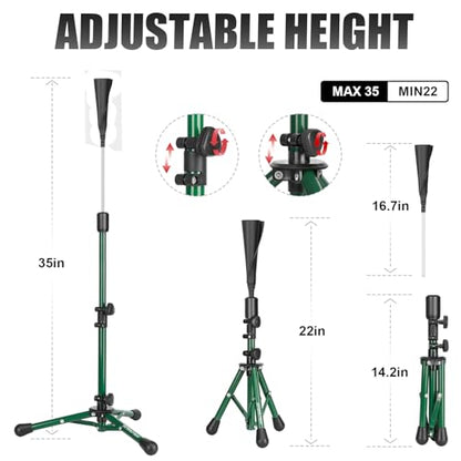 Baseball Tee Batting Tee Softball Tee Portable Travel Hitting Tee,Easy Adjustable Height,Stable Tripod Stand - color: Green, style: Tee Pro