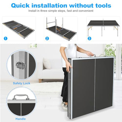 Ping Pong Table Foldable & Portable Table Tennis Table Set for Indoor & Outdoor Games with Net, 2 Paddles and 3 Balls - size: 6FT-Black