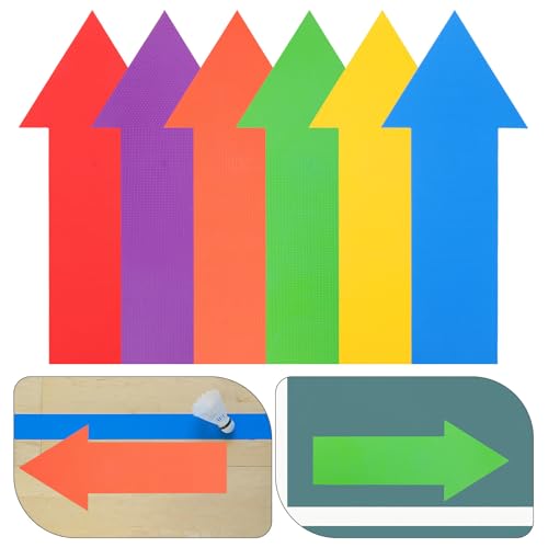 6pcs Outdoor Spot Markers for Sports Court Line Marking, Flat Arrow-Shaped Training Markers Kit in Red Yellow Blue Green Orange Purple for Pickleball Football Agility Training
