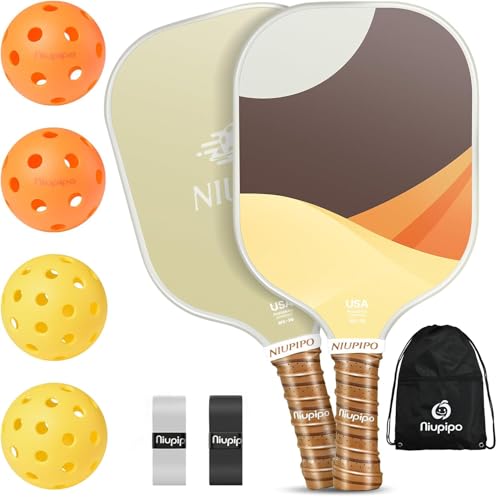 niupipo Pickleball Paddles Set of 2 or 4, USAPA Approved Fiberglass Pickleball Paddle Set with Balls and Bag, Polypropylene Honeycomb Core, Lightweight Pickleball Paddles for Beginners Men Women - color: 5. Yellow & Green