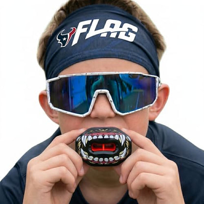 Oral Mart Flag Football Mouth Guard with 3D LipFit Design for Kids - Youth Football Mouthguard (No Boil) Cool Instant Fit Lip Guard Mouthpiece for Braces (Detachable Helmet Strap Included) - color: Fierce Bear