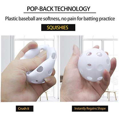 Anteer 12 Pack Plastic Baseball Practice Baseballs for Hitting, Indoor Outdoor Lightweight Balls Baseball Batting Training - color: White