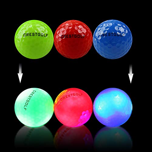 Crestgolf Glow in The Dark Golf Balls with Glow Tees, Super Bright Light Up LED Balls with 12-Minute Reset Timer, Fun Gift for Men and Women, Backyard Putting Greens - color: Red/Blue/Green/White/Yellow/Pink