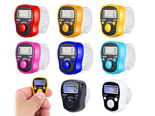 8PCS Electronic Finger Counter, LED Electronic Handheld Tally Counter, 5-Digit Counters Clicker, Lap Track Handheld Counter with Ring, for Golf Sports Fitness Exercise Warehouse(8 Colors)