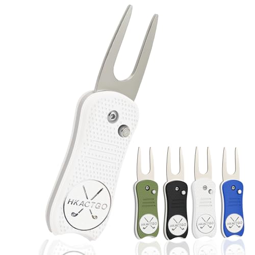 Golf Divot Repair Tool with Premium Metal Gift Box, Heavy Duty 2-Layer Stainless Steel & ABS, Thicker & Harder Prongs, Foldable, Magnetic Ball Marker,Green - color: White
