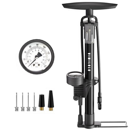 Bike Floor Pump, Bicycle Pump with Dual Presta & Schrader Valve Head, High Pressure Bicycle Tire Inflator, Portable Hand Air Pump for Road & Mountain Bikes, Strollers and Balls - style: Portable With Gauge