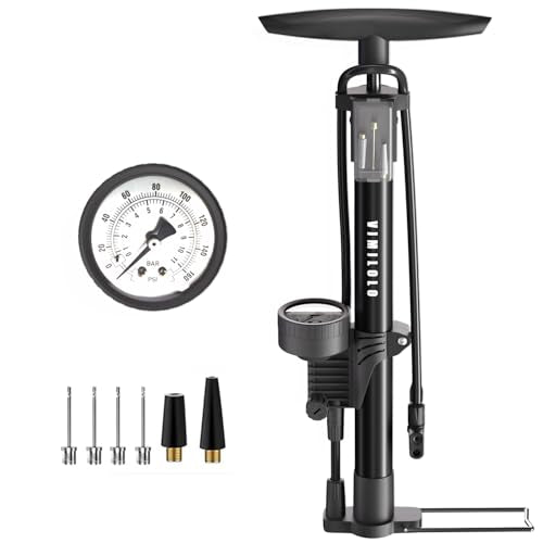 Bike Floor Pump, Bicycle Pump with Dual Presta & Schrader Valve Head, High Pressure Bicycle Tire Inflator, Portable Hand Air Pump for Road & Mountain Bikes, Strollers and Balls - style: Portable With Gauge