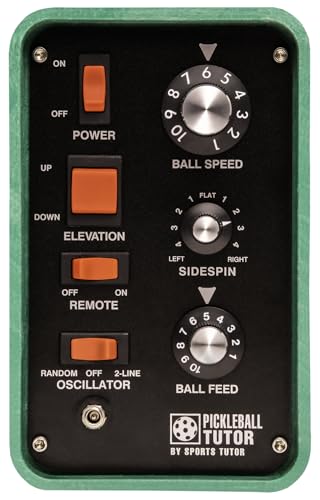 Pickleball Tutor Spin Model Ball Machine. Variable SIDESPIN. Speed 60 MPH. Random Oscillator. Made in USA by #1 Pickleball Machine Company.