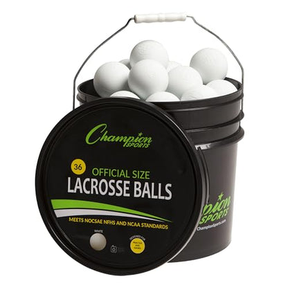 Champion Sports Lacrosse Balls Bucket - 36 Count NCAA & NFHS Certified Regulation Training & Game Balls - Yellow - color: White
