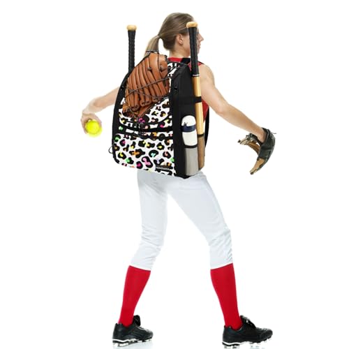Youth Softball Equipment Bag with Vented Shoe Compartment, Baseball Bat Bag, Fence Hook, for Batting Mitten, Helmet, Teeball Gear, Adult Boys Girls Kids - color: Color Leopard