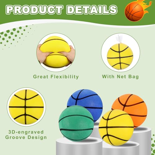 Silent Basketball, Quiet Basketball High Density Foam No Noise Sculpted Groove Bouncing Ball with Net Bag - color: Lemon Yellow, size: 7.1 Inch