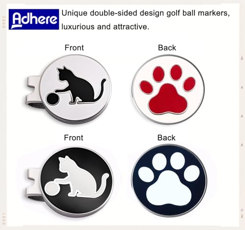 Adhere Golf Ball Markers Personlized Double Side Cute cat Logo Enamel with A Magnetic Hat Clips,A Premium Golf Gifts. - color: B-Black+White