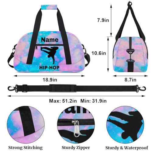 Custom Sport Duffel Bag Hip-Hop Personalized Name Sports Bag Overnight Weekender Bag Waterproof Travel Sport Gym Bags, Blue Pink Glitter - color: Blue Pink, style: Hip-hop