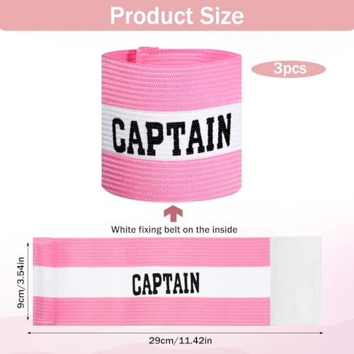 3PCS Captain Armbands, 9x29Cm/3.5x11.5 Inch Pink Soccer Captain Armband Adjustable Leader Armband Team Sport Armband Football Rugby Basketball Player Band for Adult Youth Soccer Volleyball Team
