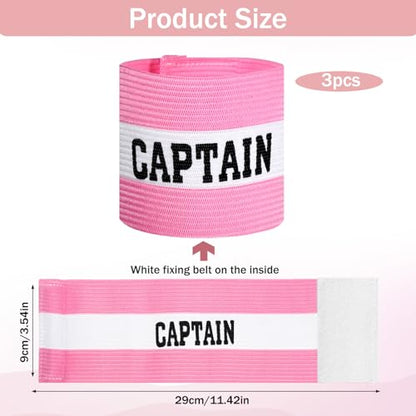 3PCS Captain Armbands, 9x29Cm/3.5x11.5 Inch Pink Soccer Captain Armband Adjustable Leader Armband Team Sport Armband Football Rugby Basketball Player Band for Adult Youth Soccer Volleyball Team