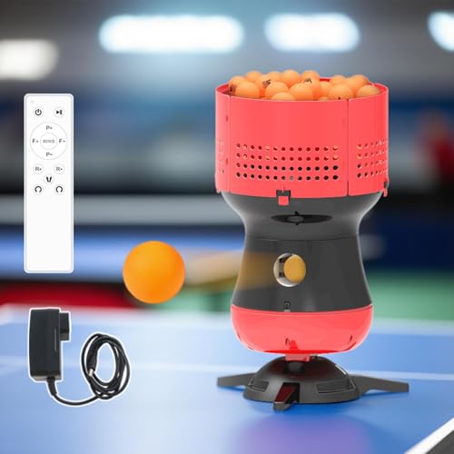 Table Tennis Robot with Cordless Control, Ping Pong Ball Machine for Training with 90-Ball Capacity, Automatic Pitching Machine, Serving Speed/Frequency Adjustable