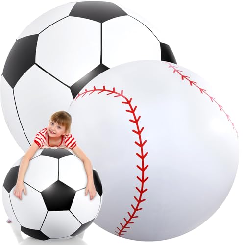 Lewtemi 2 Pcs 27 Inch Giant Inflatable Soccer & Baseball, Large Inflatable Beach Balls Oversized Balloons for Sport Birthday Party Favor Gift Outdoor Pool Supplies - color: Soccer, Baseball, size: 27 Inch