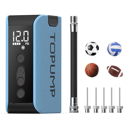 TOPUMP Electric Ball Pump with Inflation & Deflation, Portable Rechargeable Ball Pump with Pressure Gauge (Max 20PSI), Suitable for Basketball, Soccer, Volleyball and Rugby