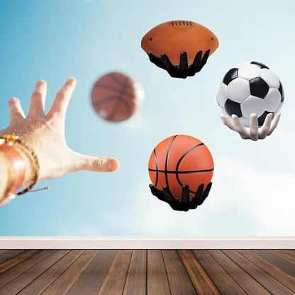 Basketball Holder, Hand Sculpture Ball Holder Wall Mount Art Decor Stand Basketball Storage Rack Organizer Display Case Man Cave for Football Soccer Gifts for Him Men Boys Gamers