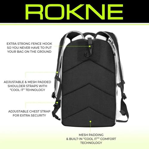 Rokne Pickleball Backpack - Durable Nylon Sports Bag with 2 Paddle Compartments - Fits 6+ Paddles, Balls, Shoes & Gear - Padded Straps, Fence Hook & Multiple Pockets for Court & Travel | Black