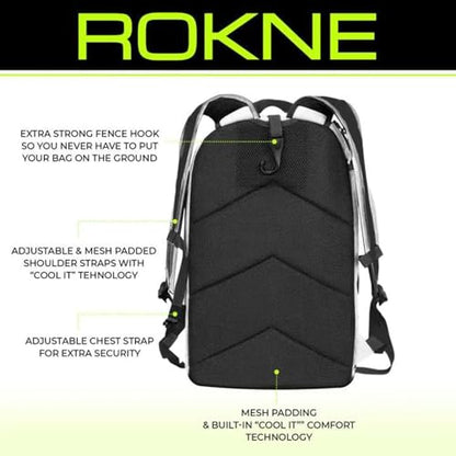 Rokne Pickleball Backpack - Durable Nylon Sports Bag with 2 Paddle Compartments - Fits 6+ Paddles, Balls, Shoes & Gear - Padded Straps, Fence Hook & Multiple Pockets for Court & Travel | Black