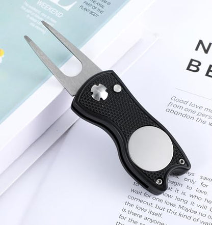Divot Tool and Ball Marker, Metal Golf Divot Tools with Pop-up Button & Magnetic Marker for Golfers (Black)