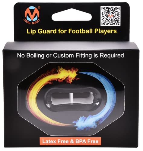 Oral Mart Flag Football Mouth Guard with 3D LipFit Design for Kids - Youth Football Mouthguard (No Boil) Cool Instant Fit Lip Guard Mouthpiece for Braces (Detachable Helmet Strap Included) - color: Ice & Fire