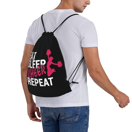 Eat Sleep Cheer Repeat Unisex Drawstring Backpack Bag Sport Gym Travel Swim Sackpack - color: Eat Sleep Cheer Repeat