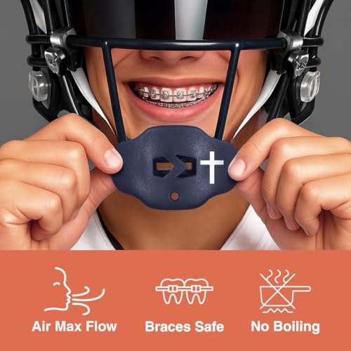 Football Lip Guard – Mouthpiece with Strap – Full Protection, Youth & Adult – Sleefs - color: Cross Navy Blue