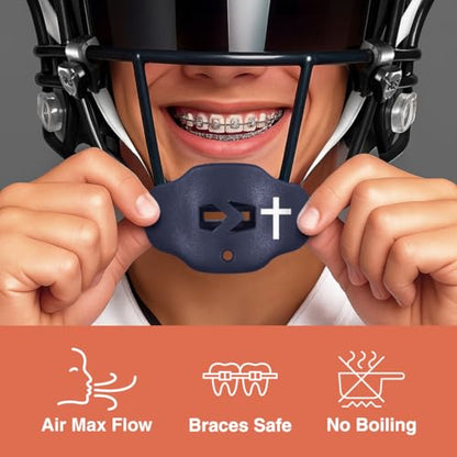 Football Lip Guard – Mouthpiece with Strap – Full Protection, Youth & Adult – Sleefs - color: Cross Navy Blue