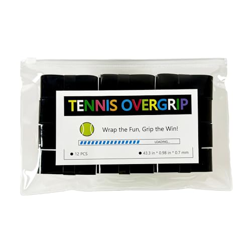 12 Pack Tennis Racket Grip Tape - Tennis Overgrip Grip Tape for Tennis Racquet - Multiple Colors Pickleball Overgrip Tape - Highly Comfortable Badminton Grip Tape - color: Black