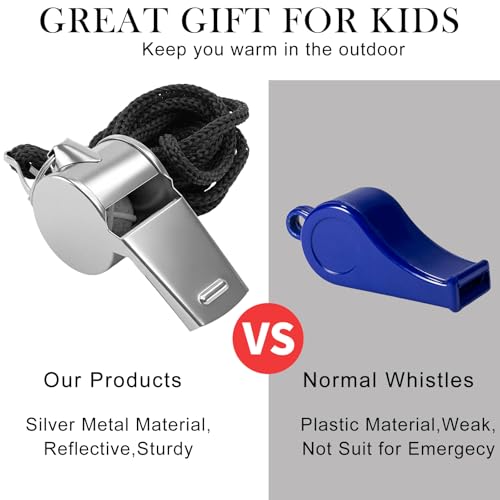 Kingdder Stainless Steel Sport Whistles Bulk with Lanyard & Clip, Individually Wrapped Pre-Assembled, Loud Metal Coach Referee Whistle for Teachers, Soccer, Police, Emergency - color: Black