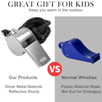 Kingdder Stainless Steel Sport Whistles Bulk with Lanyard & Clip, Individually Wrapped Pre-Assembled, Loud Metal Coach Referee Whistle for Teachers, Soccer, Police, Emergency - color: Black