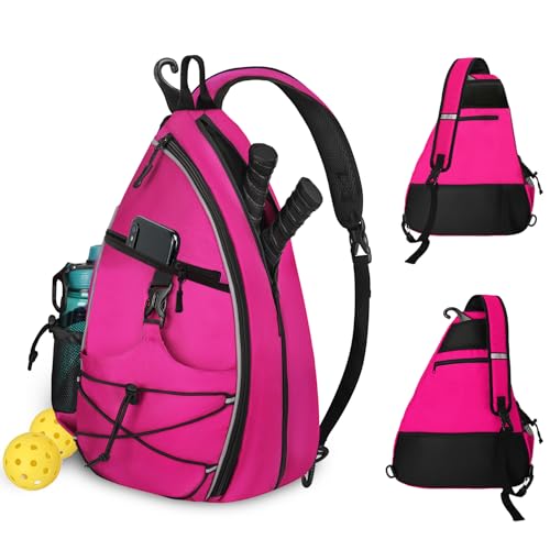 WOLT Pickleball Bag,Crossbody Sling Bags for Women Men,Pickleball Backpack with Fence Hook for Tennis, Racketball - color: Pink