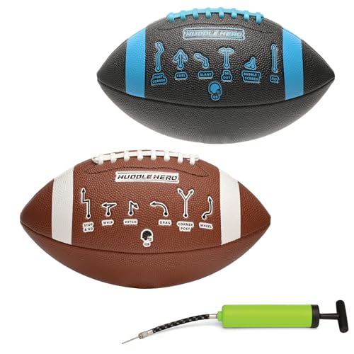 Xcello Sports Huddle Hero Junior Football 2-Pack w/Pump (Black/Blue and Brown/White) - color: Black and Blue, size: Mini