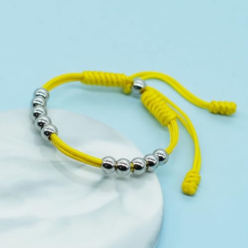 Golf Score Counter Bracelet, 10 Stainless Steel Beads, 2mm Cord Adjustable Golf Stroke Tracking Baseball Swimming Sport Golf Gift for Men and Women - style: Yellow