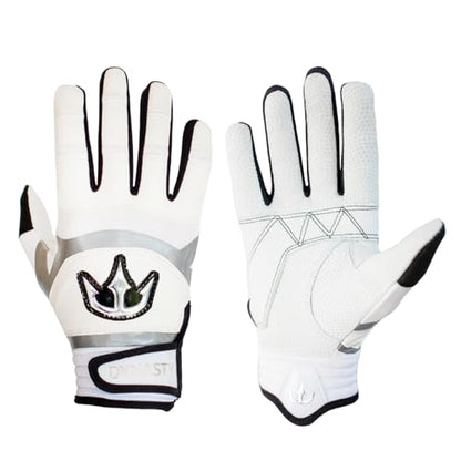 Lightning Series Batting Gloves - Premium Goat Skin Leather, Youth & Adult Sizes - color: White, size: Youth Small