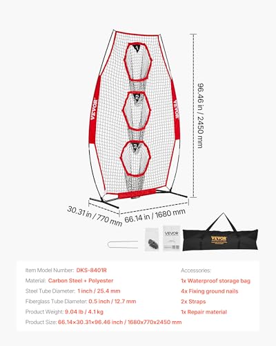 VEVOR 8x8ft Football Trainer Throwing Net, Training Throwing Target Practice Net with 6 Target Pockets,Football Training Equipment Includes Portable Carry Bag,Great for Quarterback