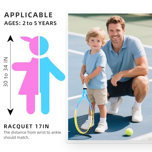 17"-23" Kids Tennis Racket for Aged 2-9, Lightweight and Durable, Including 1 Toddler Tennis Racket and 1 Replacement Grip Tapes - color: 1-Yellow Blue, size: 17"