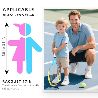 17"-23" Kids Tennis Racket for Aged 2-9, Lightweight and Durable, Including 1 Toddler Tennis Racket and 1 Replacement Grip Tapes - color: 1-Yellow Blue, size: 17"
